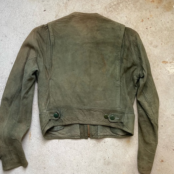 Antique Leather Jacket 1930s 40s Moto Biker Flapper Victorian Cossack XS Green - Picture 7 of 16